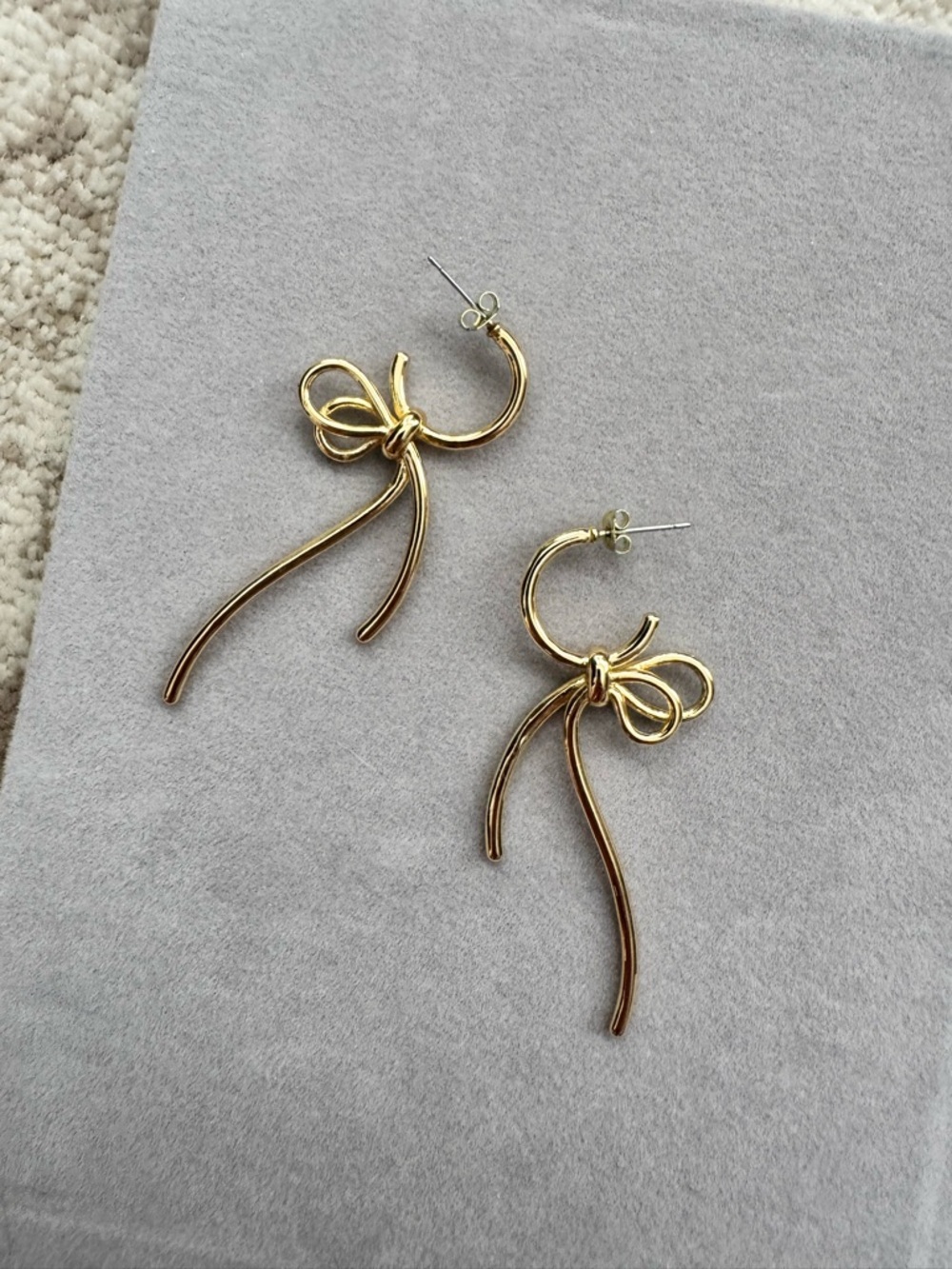 Gold Bow Drop Hoop Earrings - Elegant Womens Jewelry - Picture 3 of 3